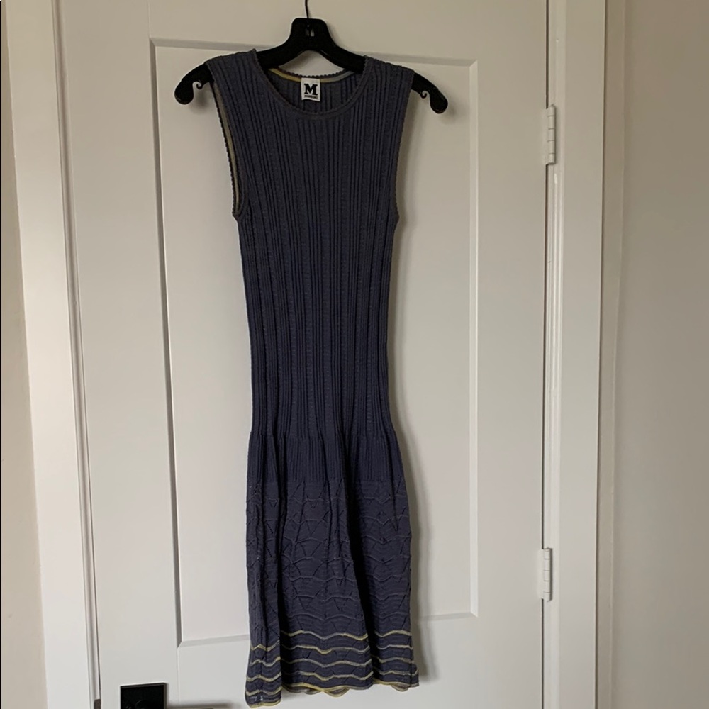 Missoni Blue and White Ribbed Sheath Midi Dress